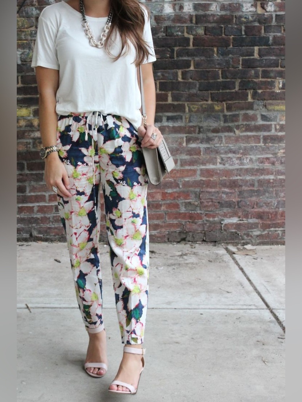 J.Crew floral ankle joggers in a drawstring design.
